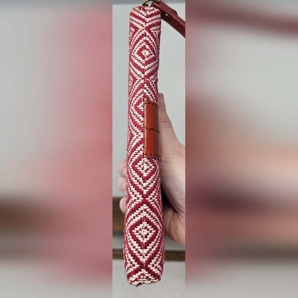 Fossil Jori Zip Clutch Wristlet RFID Wallet Leather Fabric Red White Brown NWOT - Picture 8 of 16